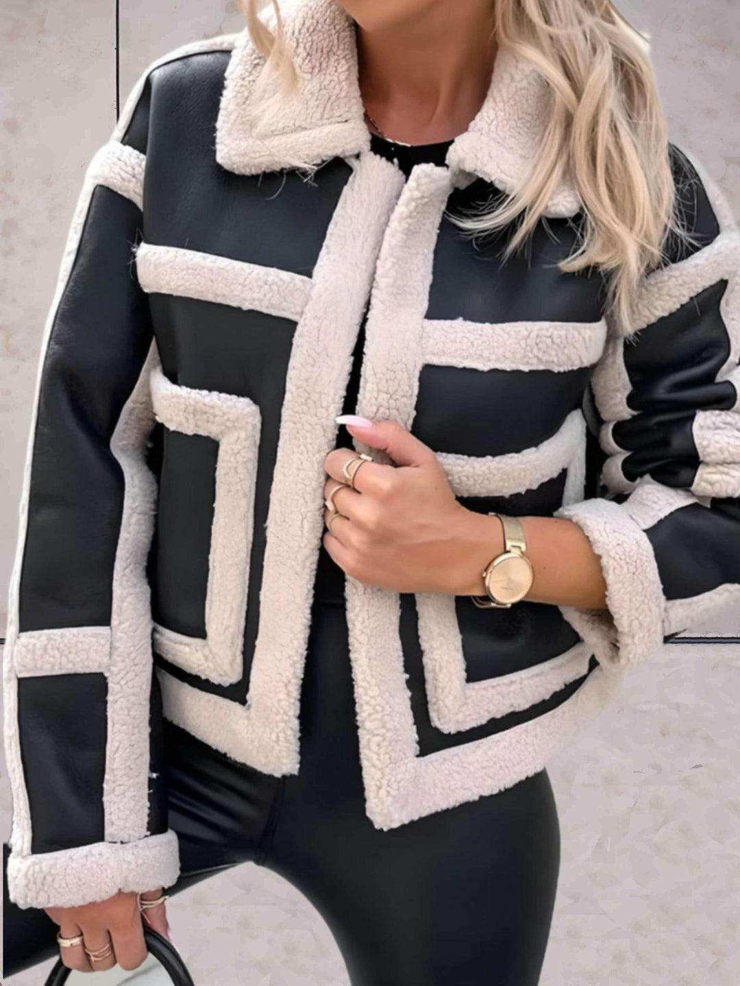 Women's Aviator Jacket with Faux Shearling Trim