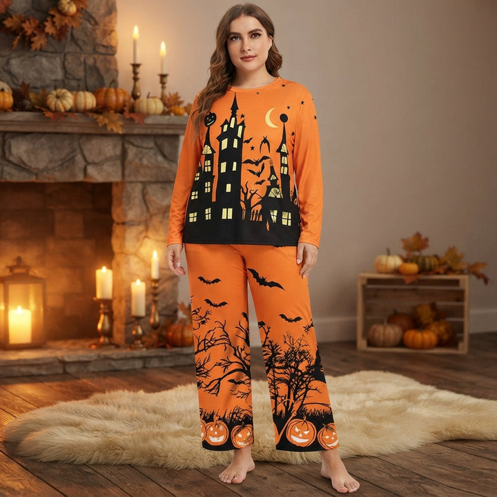 Women's Halloween Pyjama Set with Haunted Castle Print