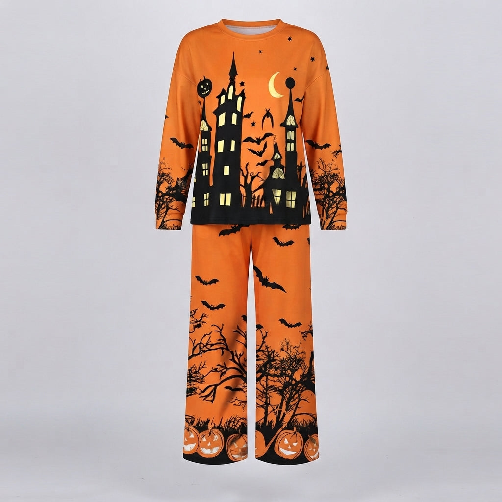 Women's Halloween Pyjama Set with Haunted Castle Print