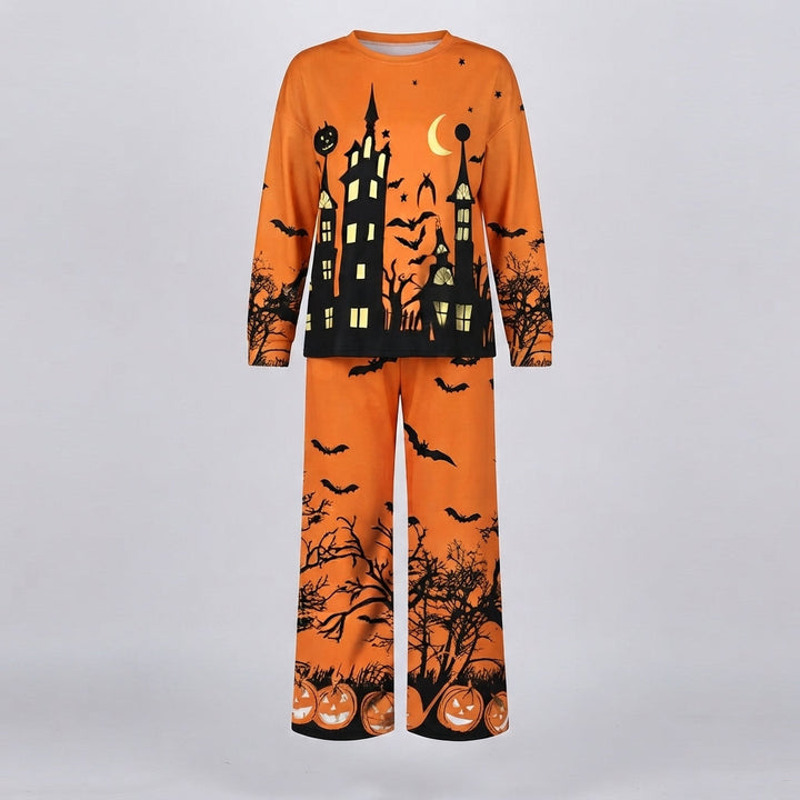 Women's Halloween Pyjama Set with Haunted Castle Print