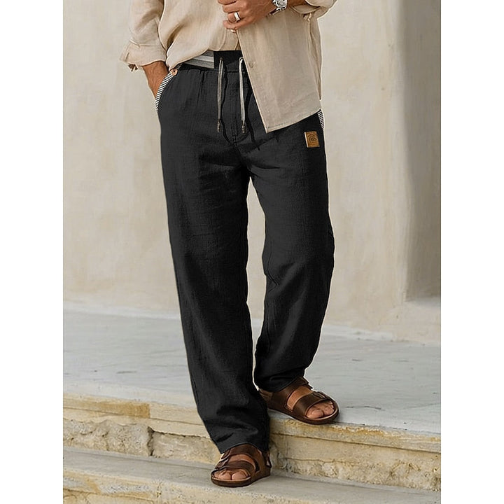 Men's Linen Straight-Leg Pants with Drawstring Waist