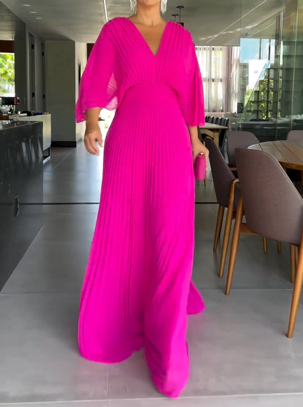 Lucia | Evening Pleated V Neck Maxi Dress