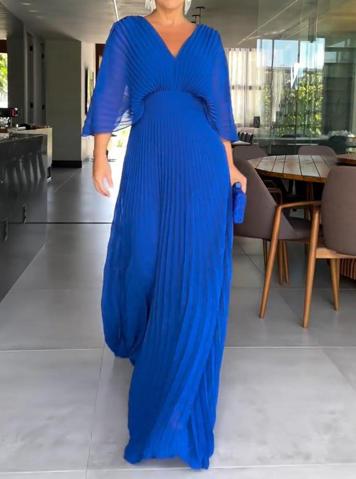 Lucia | Evening Pleated V Neck Maxi Dress