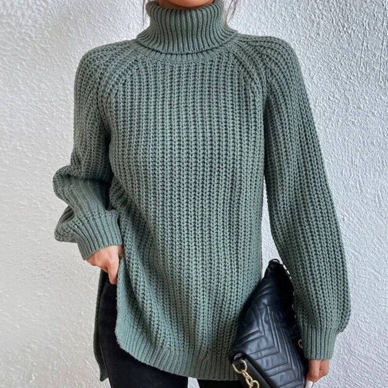 Women's Chunky Knit Roll Neck Jumper in Relaxed Fit