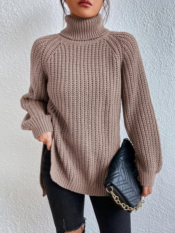 Women's Chunky Knit Roll Neck Jumper in Relaxed Fit