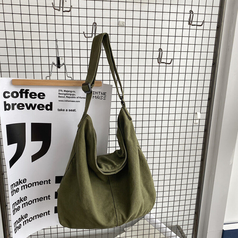 Women's Canvas Slouch Shoulder Bag with Adjustable Strap