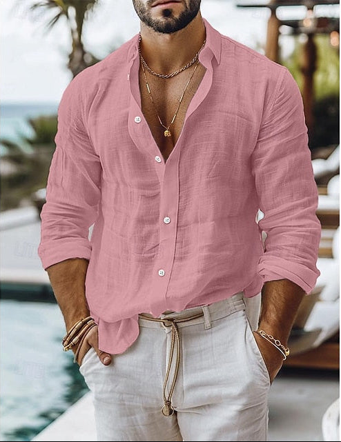Men's Relaxed Linen Shirt with Camp Collar