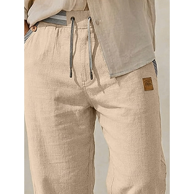 Men's Linen Straight-Leg Pants with Drawstring Waist