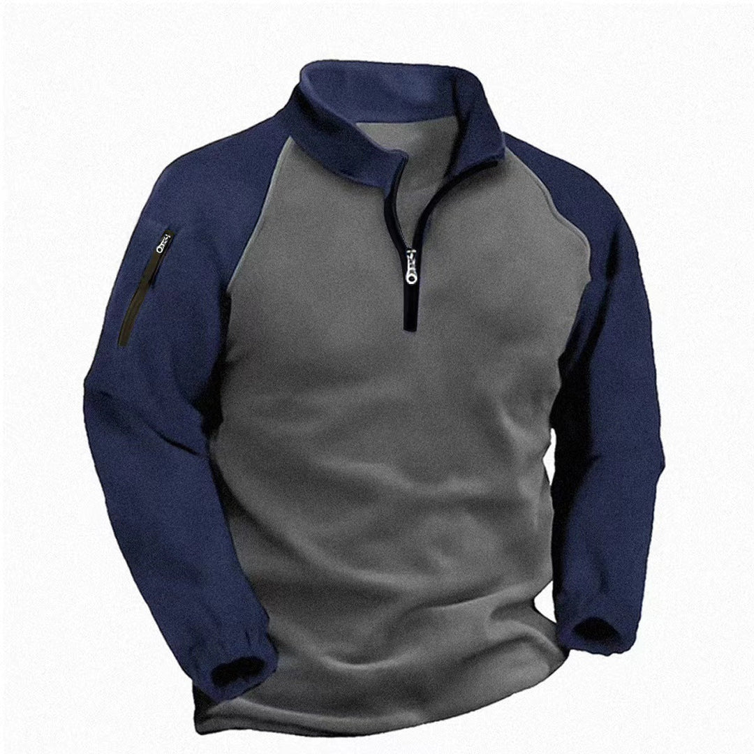Men's Quarter-Zip Fleece Jumper with Ribbed Cuffs