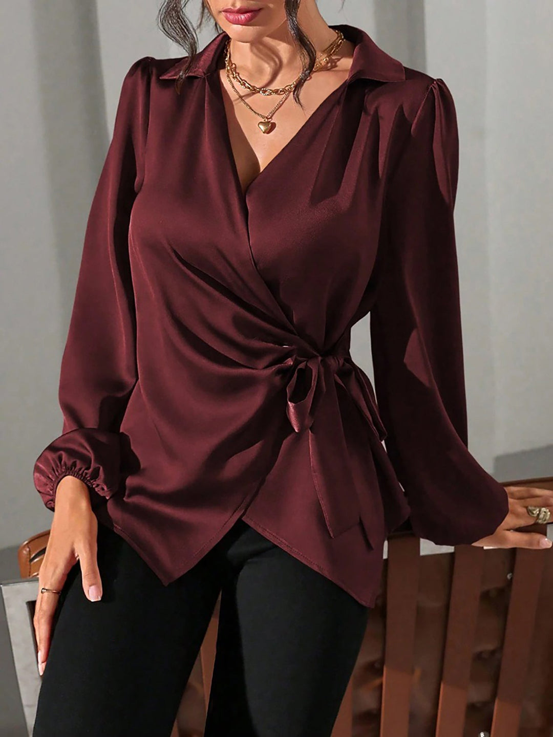 Satin Wrap Blouse for Women