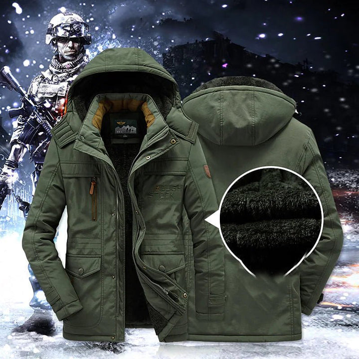 Men's Fleece-Lined Parka with Hood and Zip Closure
