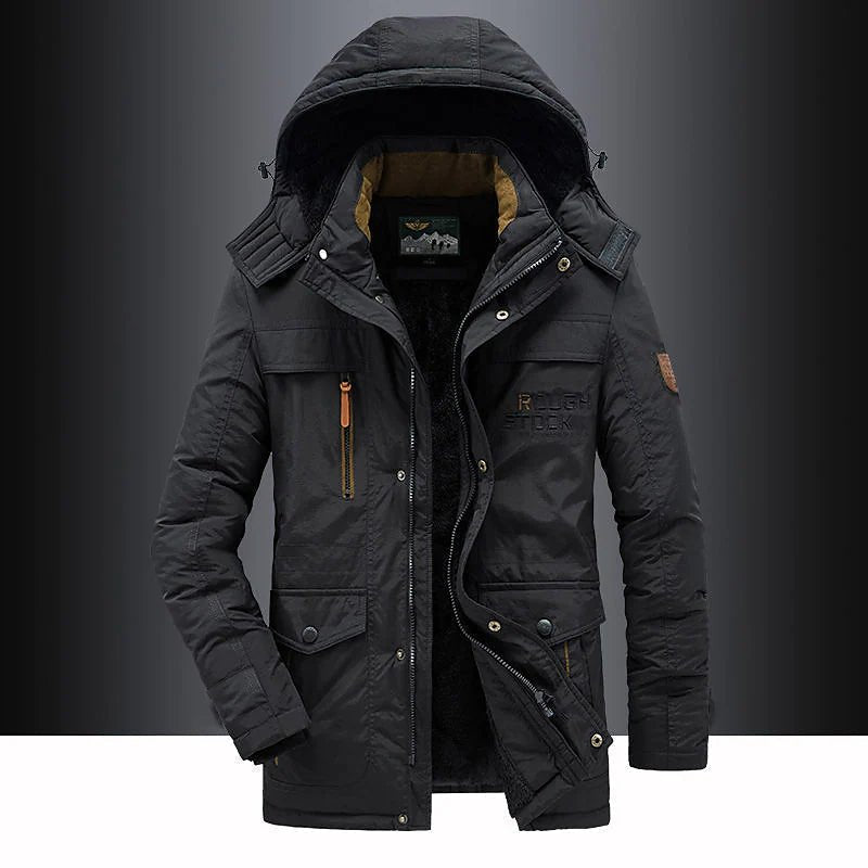 Men's Fleece-Lined Parka with Hood and Zip Closure