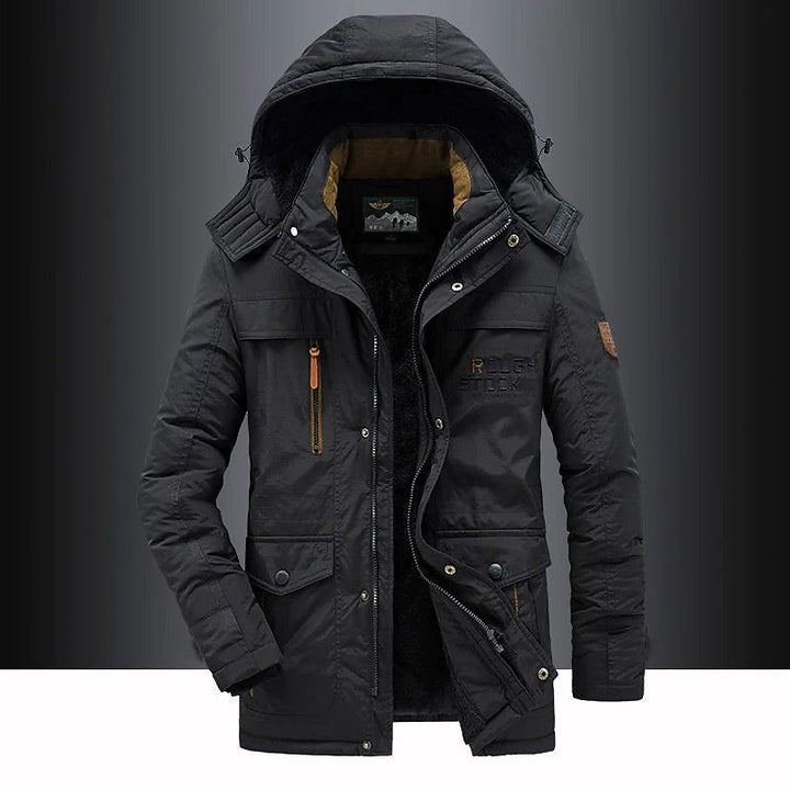 Men's Fleece-Lined Parka with Hood and Zip Closure