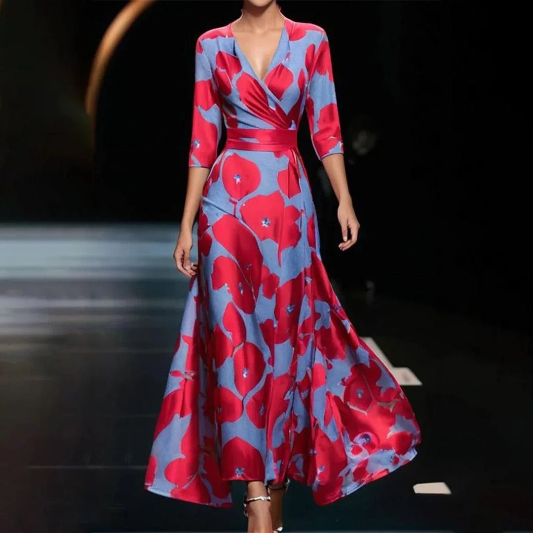 Women's Floral Wrap Maxi Dress with Tie Waist