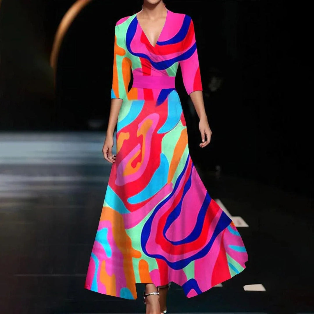 Women's Floral Wrap Maxi Dress with Tie Waist