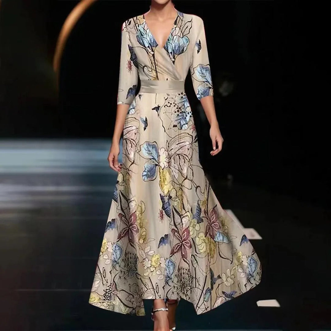 Women's Floral Wrap Maxi Dress with Tie Waist
