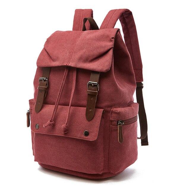 Women's Canvas Backpack with Buckle Straps and Multiple Pockets