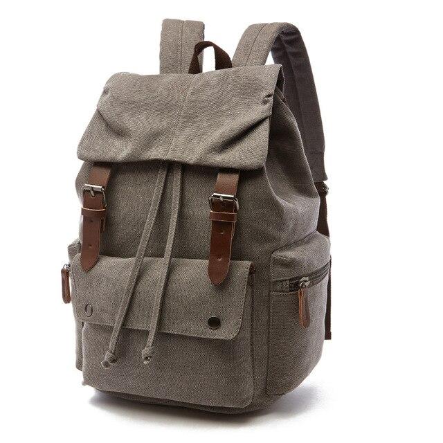 Women's Canvas Backpack with Buckle Straps and Multiple Pockets
