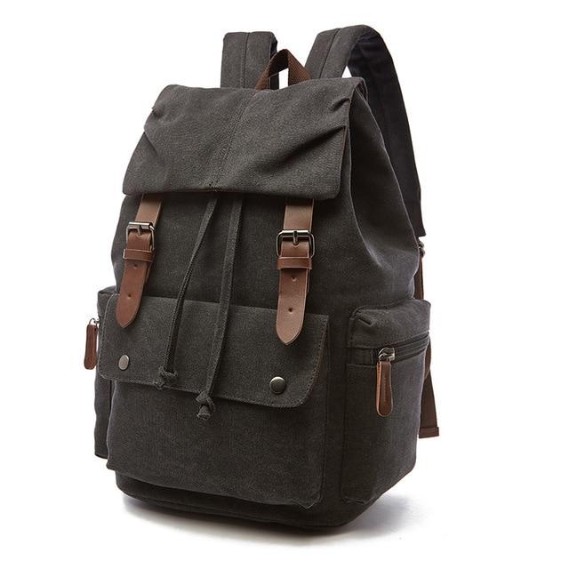 Women's Canvas Backpack with Buckle Straps and Multiple Pockets