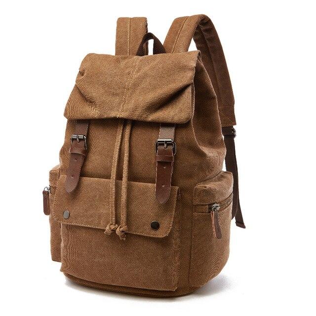 Women's Canvas Backpack with Buckle Straps and Multiple Pockets