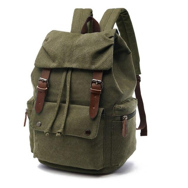 Women's Canvas Backpack with Buckle Straps and Multiple Pockets