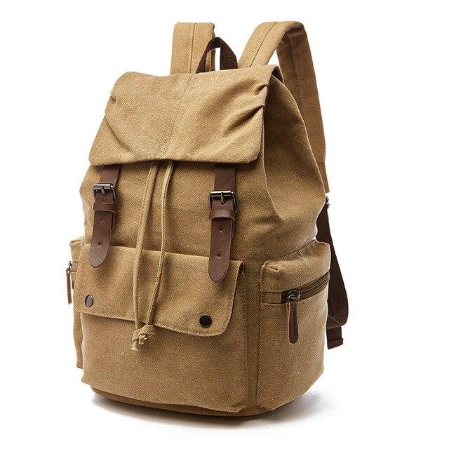 Women's Canvas Backpack with Buckle Straps and Multiple Pockets
