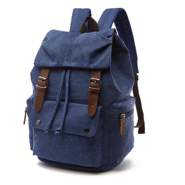 Women's Canvas Backpack with Buckle Straps and Multiple Pockets