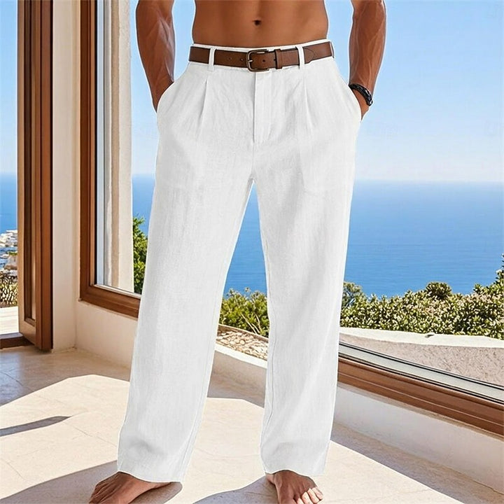 Men's Linen Pleated Pants with Tailored Fit