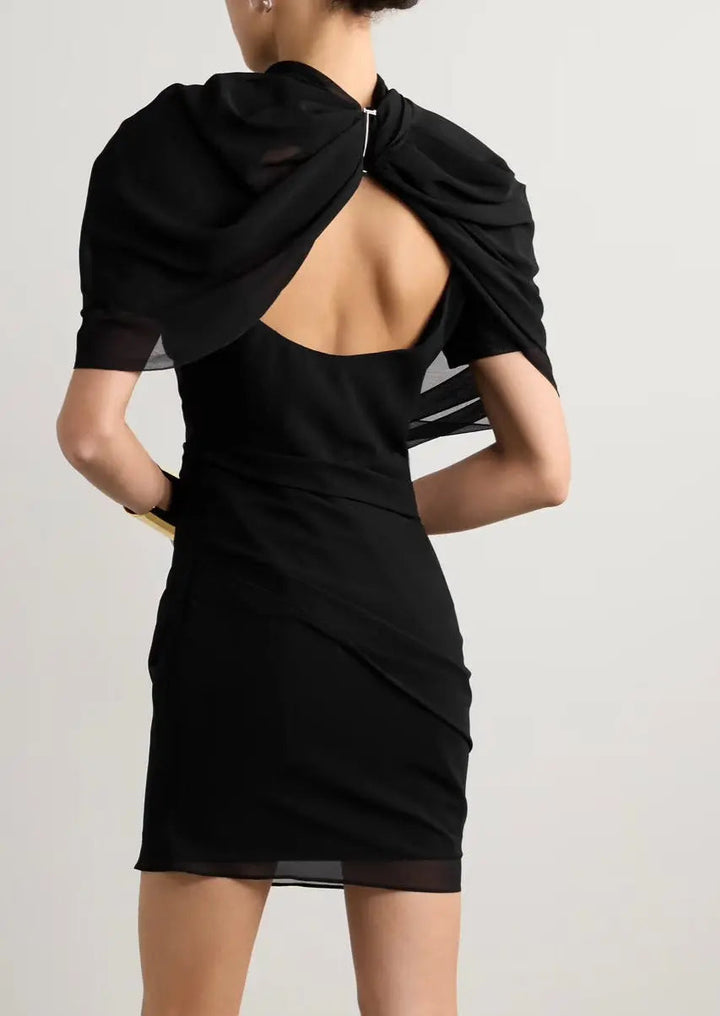 Alessia | Cocktail Draped High Neck Mini Dress