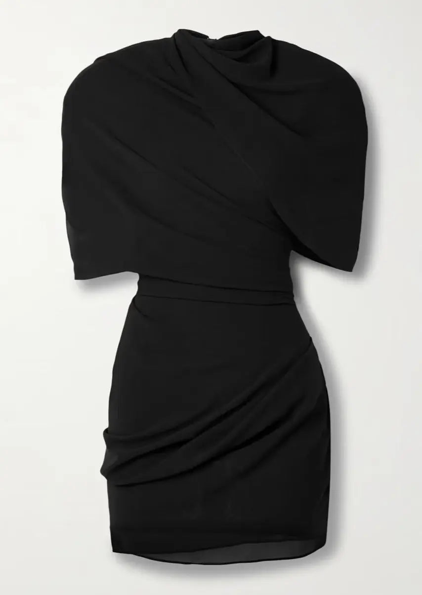 Alessia | Cocktail Draped High Neck Mini Dress