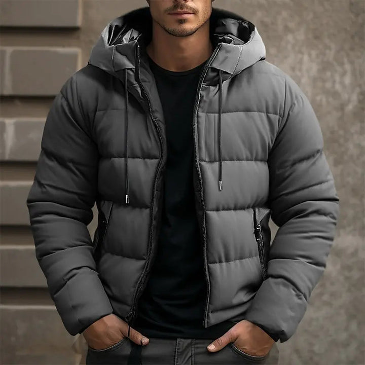 Men's Padded Puffer Jacket with Drawstring Hood