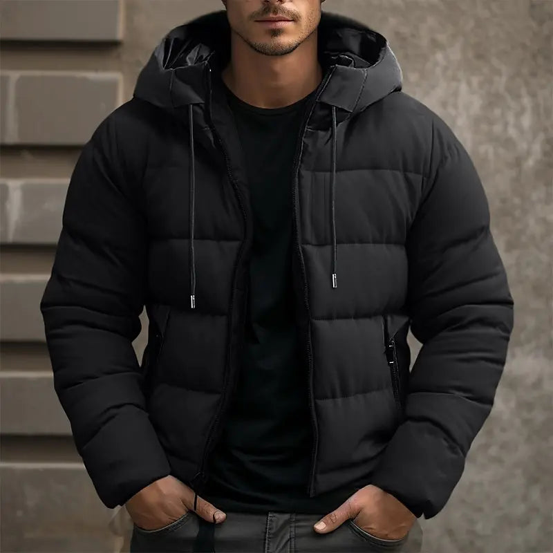 Men's Padded Puffer Jacket with Drawstring Hood