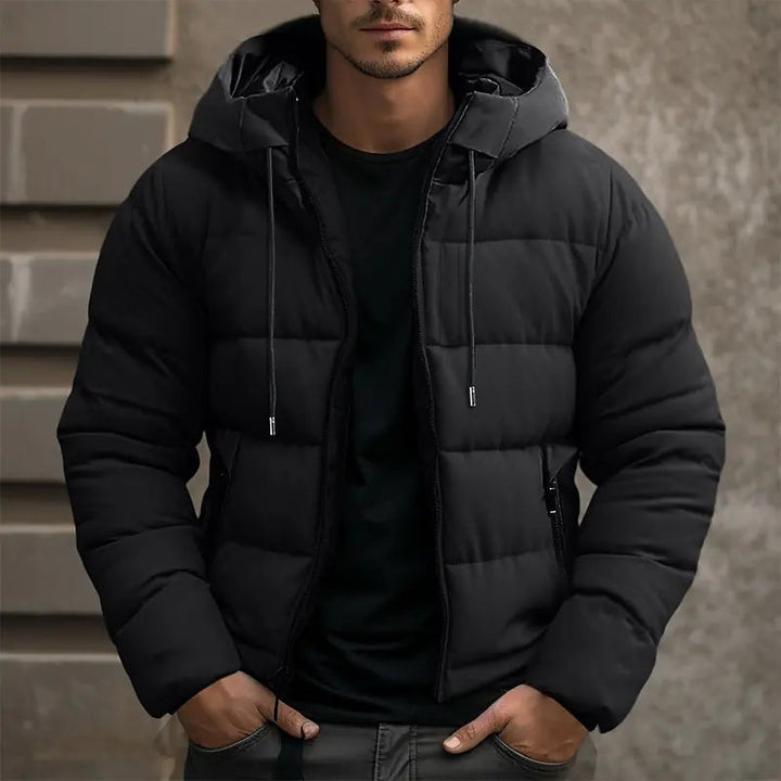 Men's Padded Puffer Jacket with Drawstring Hood