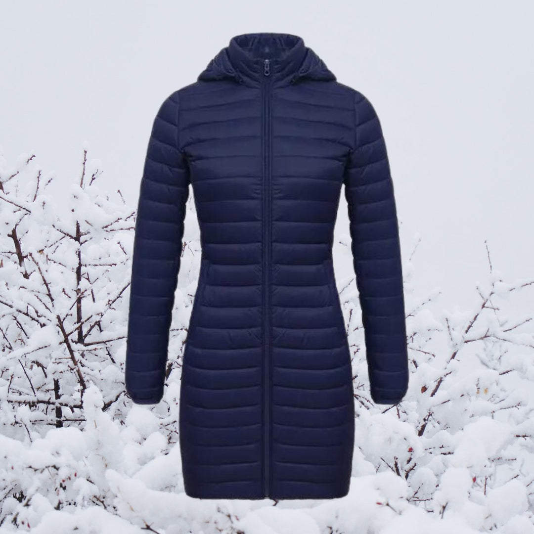 Women's Quilted Long Parka with Hooded Zip Closure