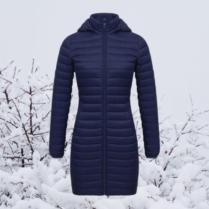Women's Quilted Long Parka with Hooded Zip Closure