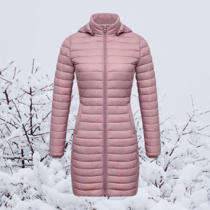 Women's Quilted Long Parka with Hooded Zip Closure