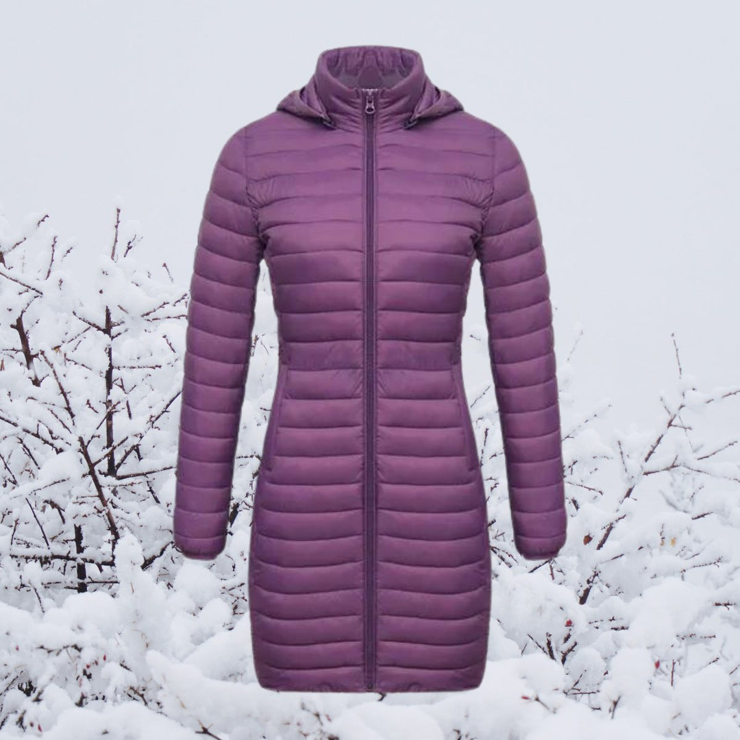 Women's Quilted Long Parka with Hooded Zip Closure