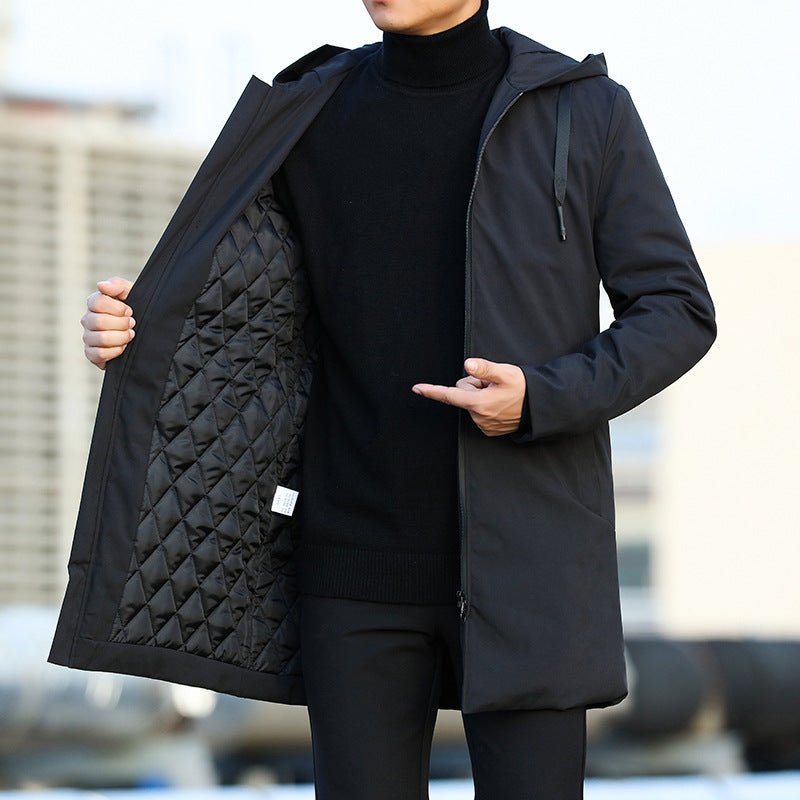 Men's Quilted Hooded Winter Coat in Mid-Length Straight Fit