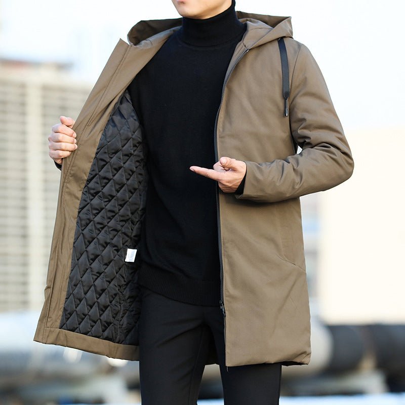 Men's Quilted Hooded Winter Coat in Mid-Length Straight Fit