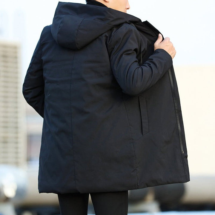 Men's Quilted Hooded Winter Coat in Mid-Length Straight Fit