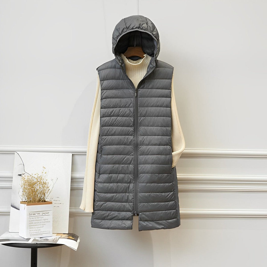 Women's Quilted Longline Gilet with Hood and Zip