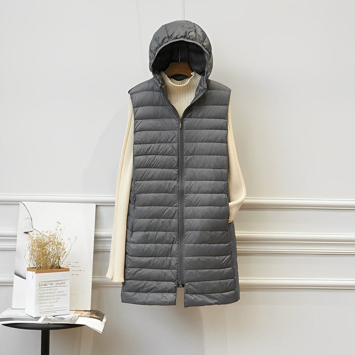 Women's Quilted Longline Gilet with Hood and Zip