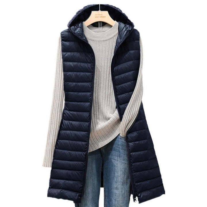 Women's Quilted Longline Gilet with Hood and Zip