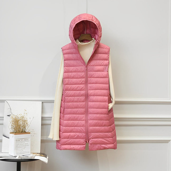 Women's Quilted Longline Gilet with Hood and Zip