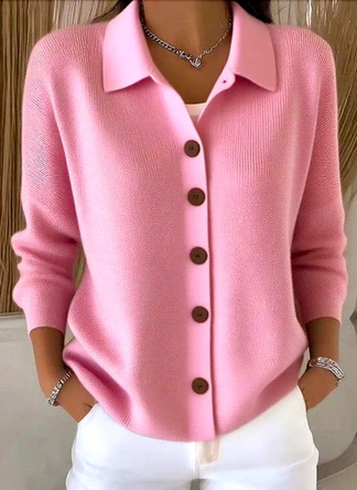 Women's Ribbed Knit Cardigan with Collared Button Front