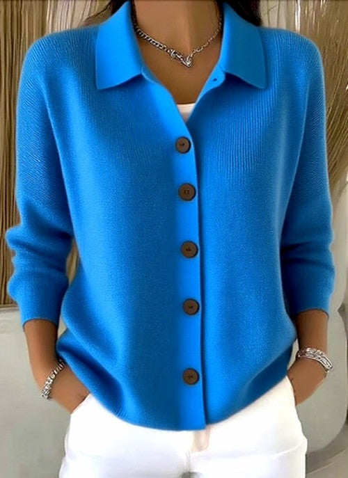 Women's Ribbed Knit Cardigan with Collared Button Front