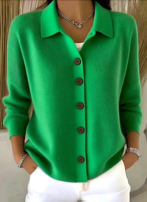 Women's Ribbed Knit Cardigan with Collared Button Front