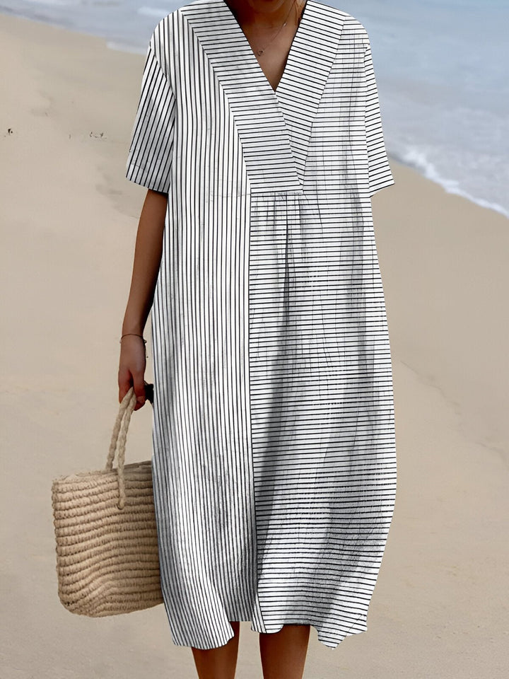 Women's Striped V-Neck Midi Dress