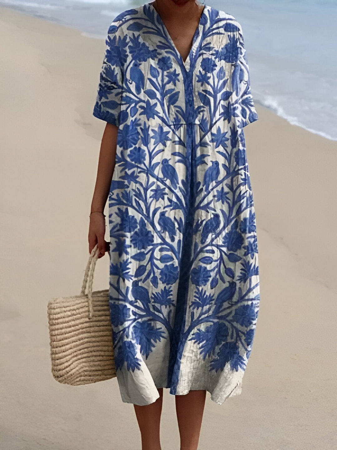 Women's Striped V-Neck Midi Dress