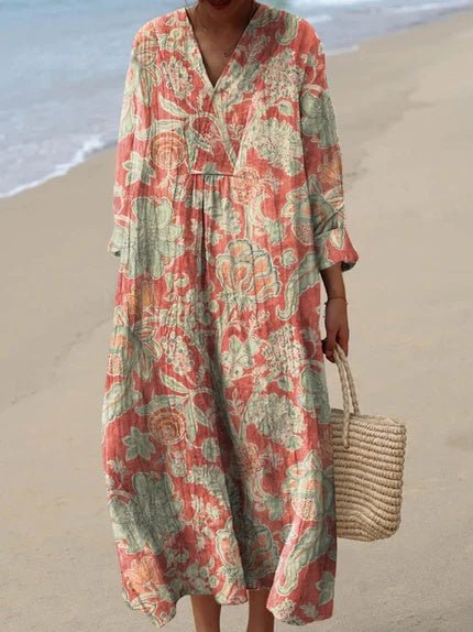 Women's Striped V-Neck Midi Dress